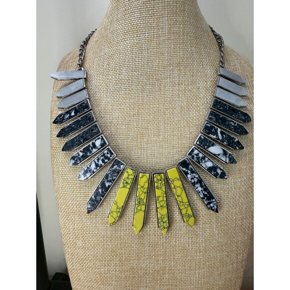 BaubleBar Statement Necklace Yellow & Black Marble Spikes Adjustable Chain Moder - Picture 13 of 13